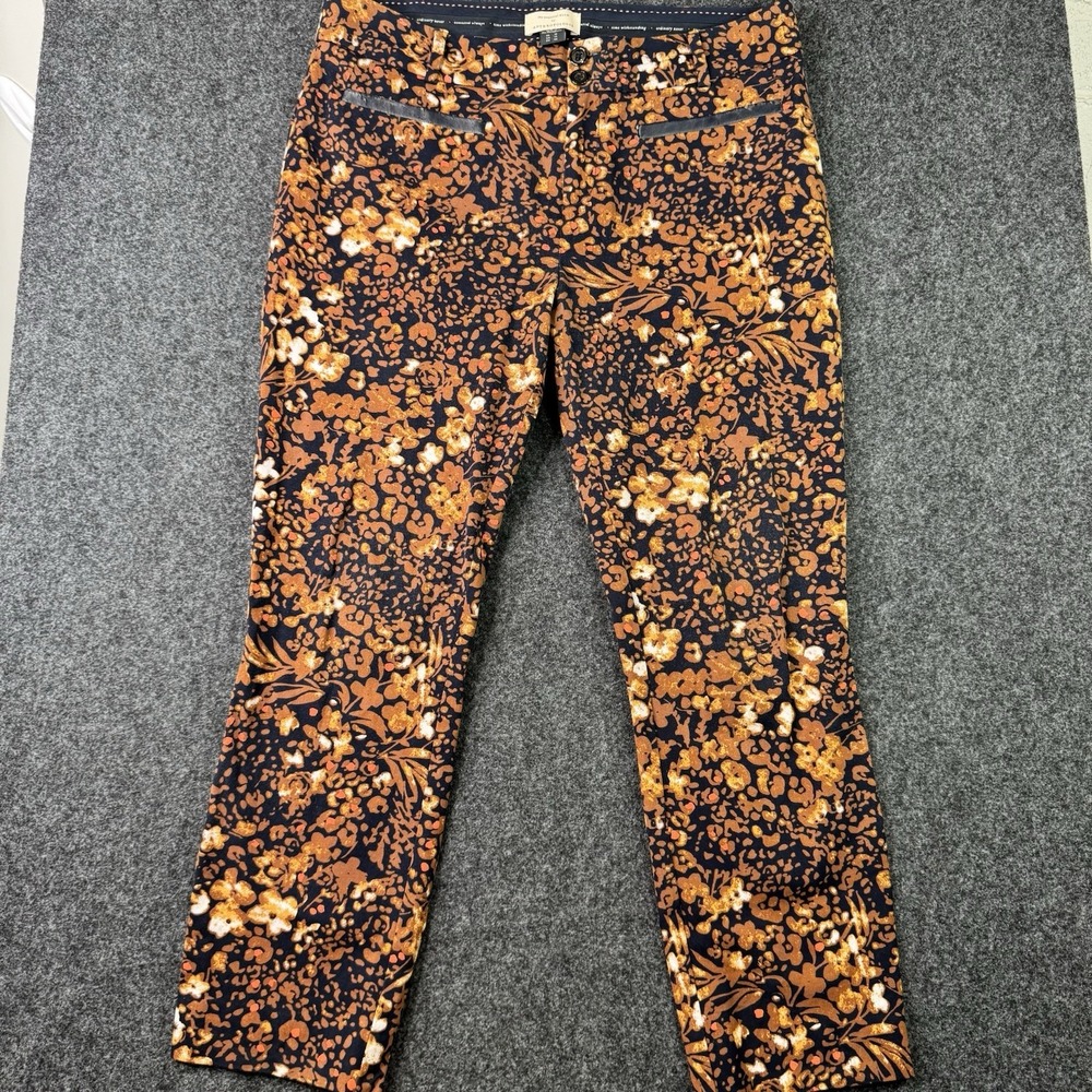 Anthropologie Essential Slim Pants Womens 10 Floral Leopard Print Cropped